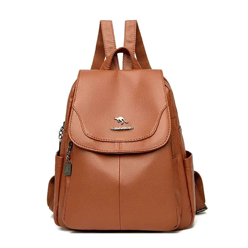 Leather Backpack Women's 2024 New Fashionable Backpack All-Match Leisure Bag Women's Backpack Large Capacity Travel Bag