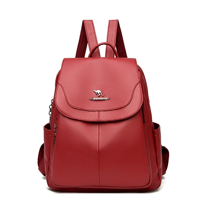 Leather Backpack Women's 2024 New Fashionable Backpack All-Match Leisure Bag Women's Backpack Large Capacity Travel Bag