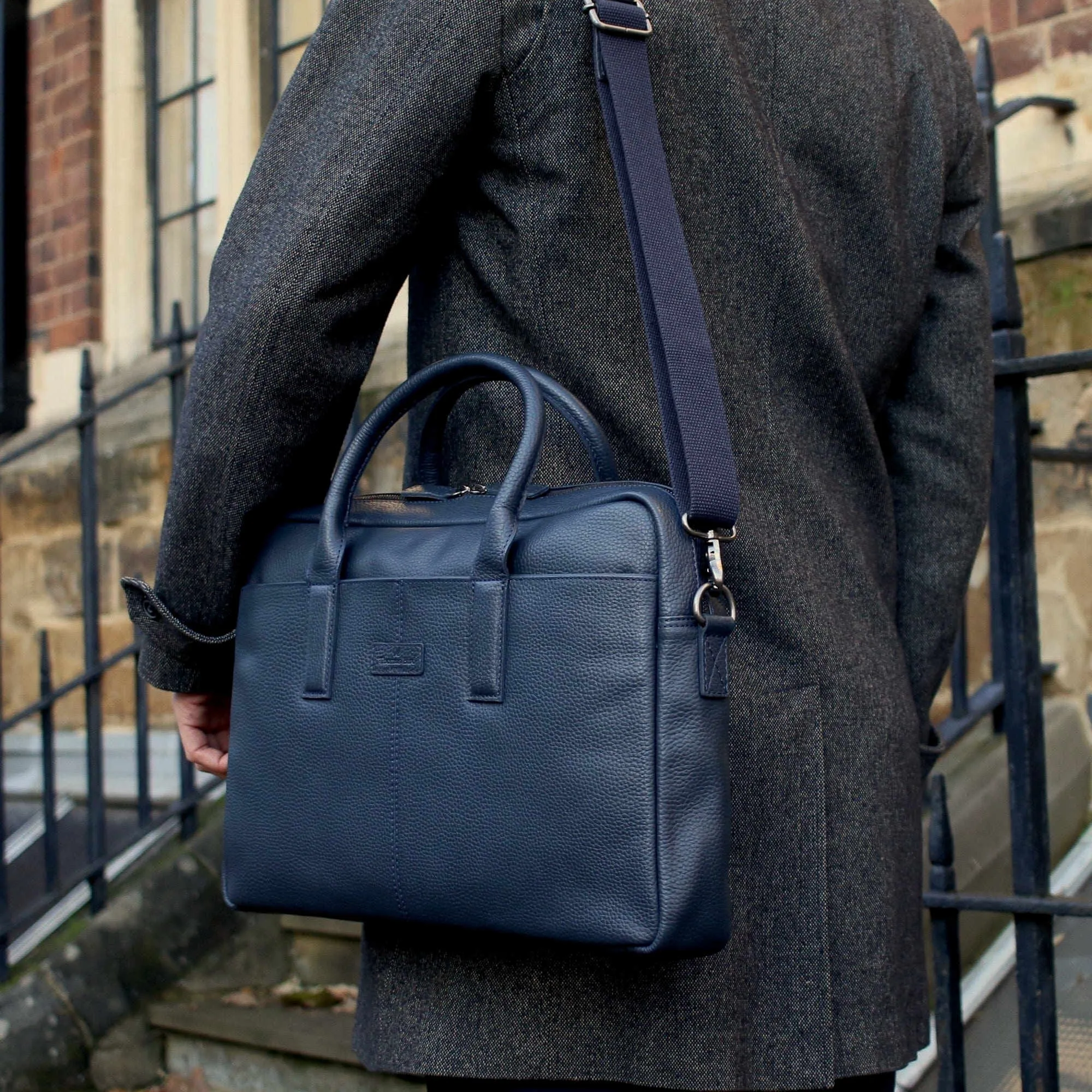 Leather Briefcase Bag Navy Blue