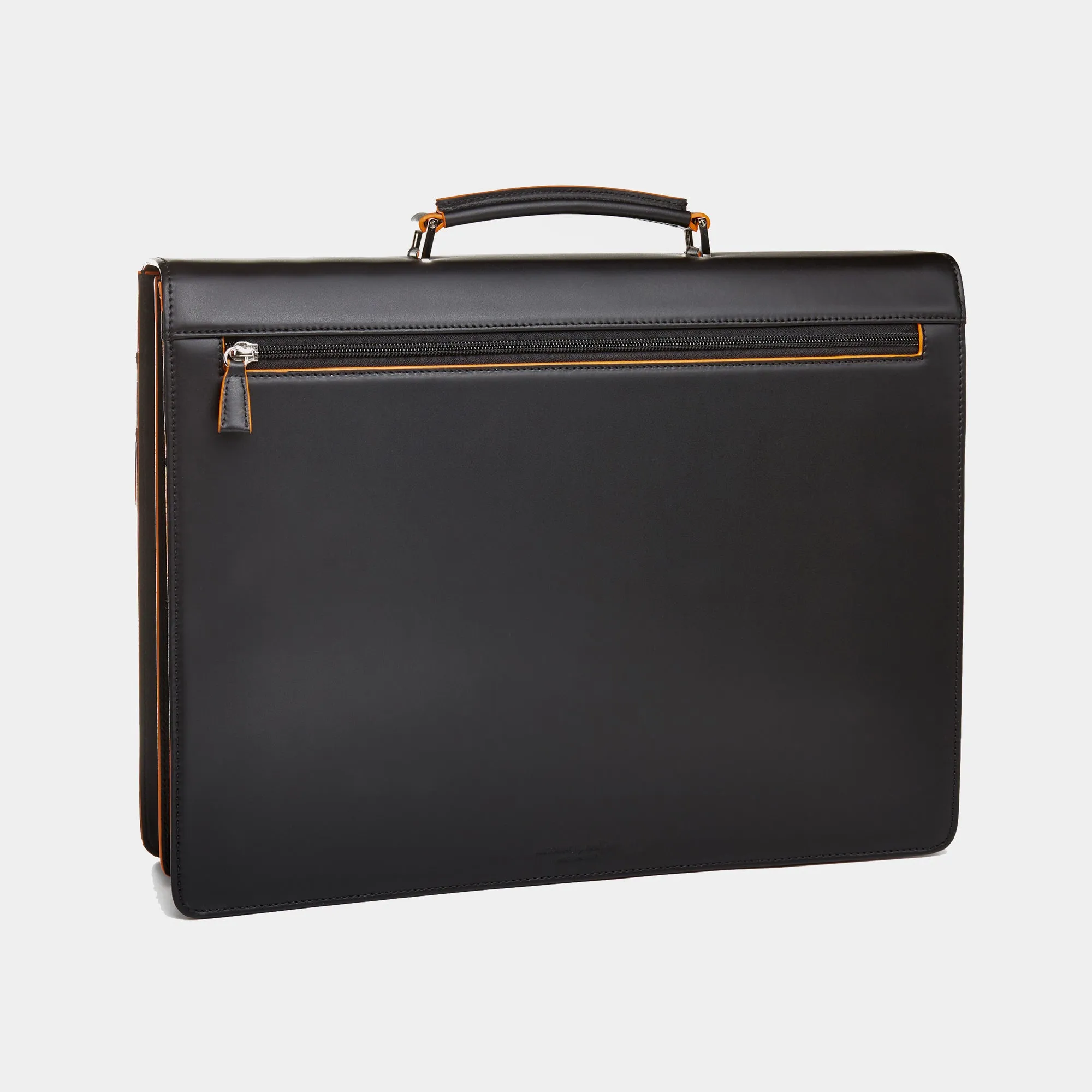 Leather Briefcase in Black and Orange