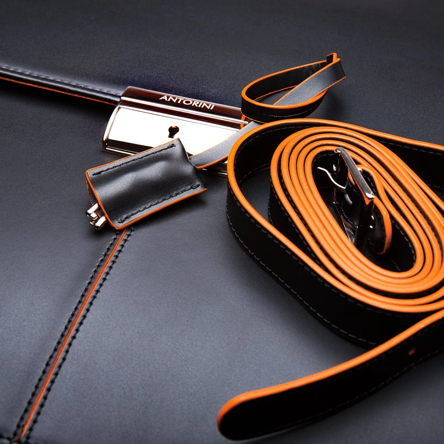 Leather Briefcase in Black and Orange