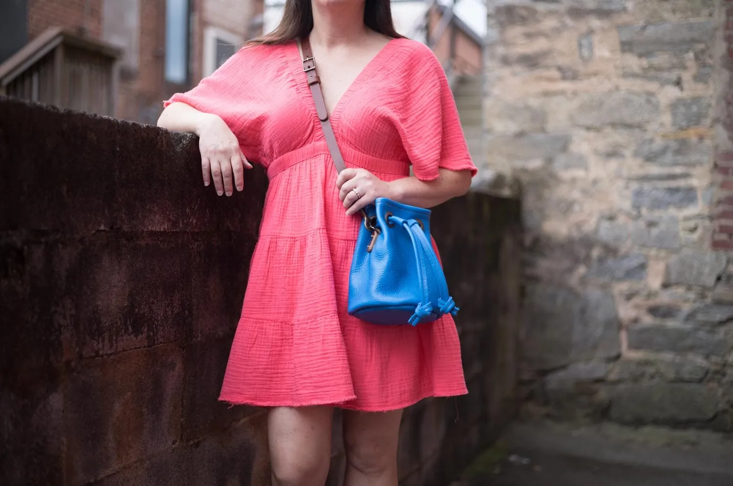 LEATHER BUCKET BAG - SMALL - OCEAN BLUE - IN STOCK