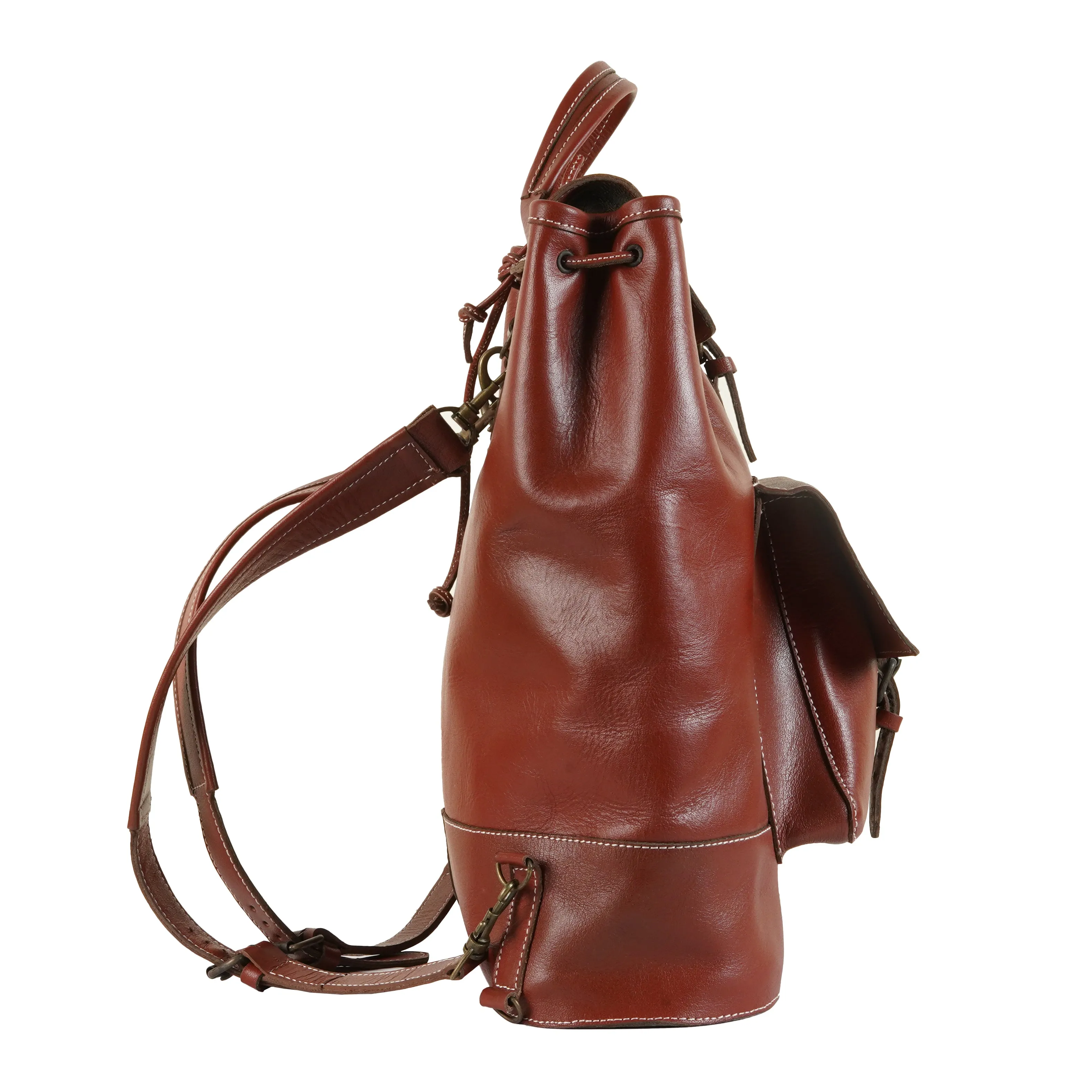 Leather Bucket Bag with Backpack Straps