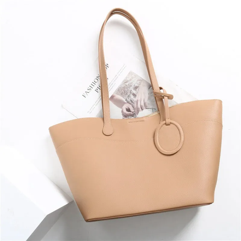 Leather Bucket Shopper Tote Bag with Zipper Pouch for Women