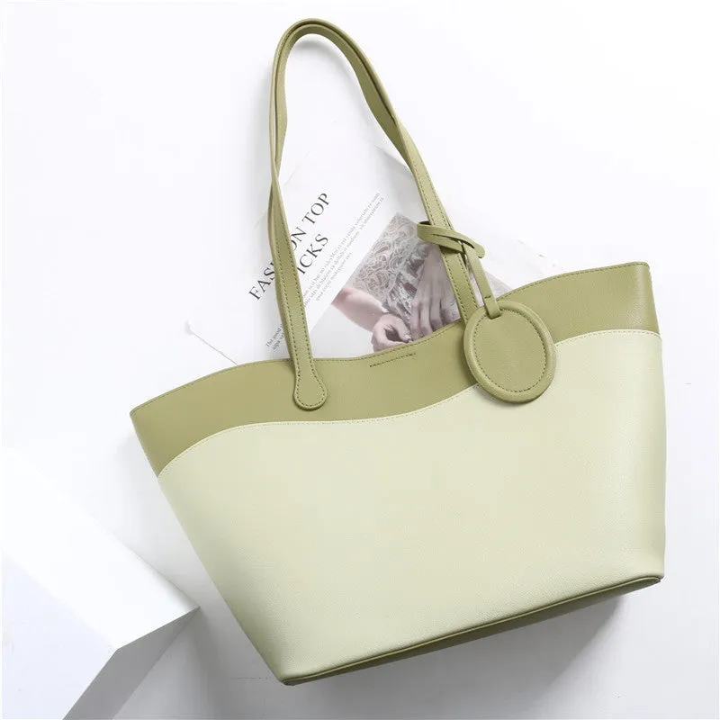 Leather Bucket Shopper Tote Bag with Zipper Pouch for Women