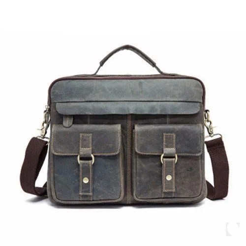 Leather Messenger Bag with Dual Front Pockets