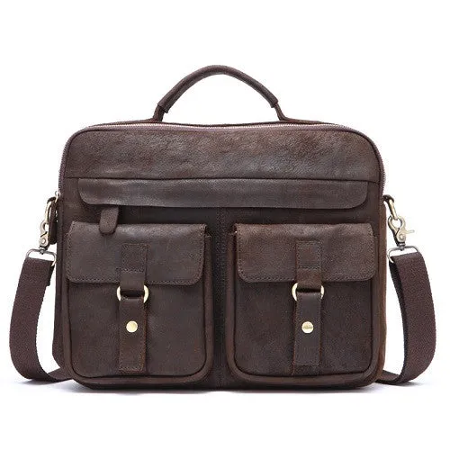 Leather Messenger Bag with Dual Front Pockets