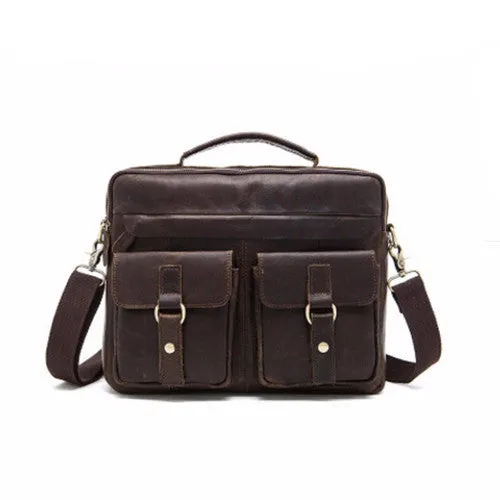 Leather Messenger Bag with Dual Front Pockets