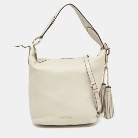 Light Grey Leather Elana Tassel Bucket Bag