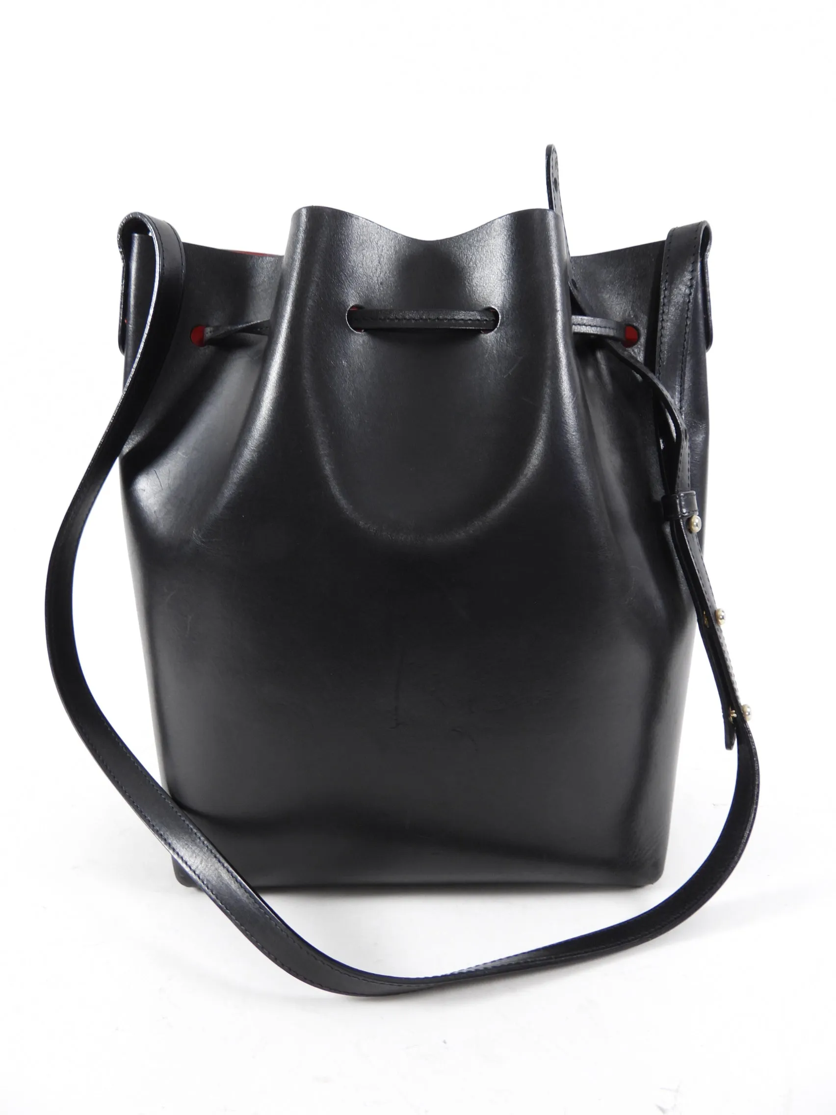 Mansur Gavriel Black and Red Drawstring Bucket Bag