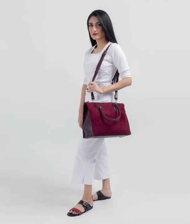 Maroon Velvet Handbag For Women 599