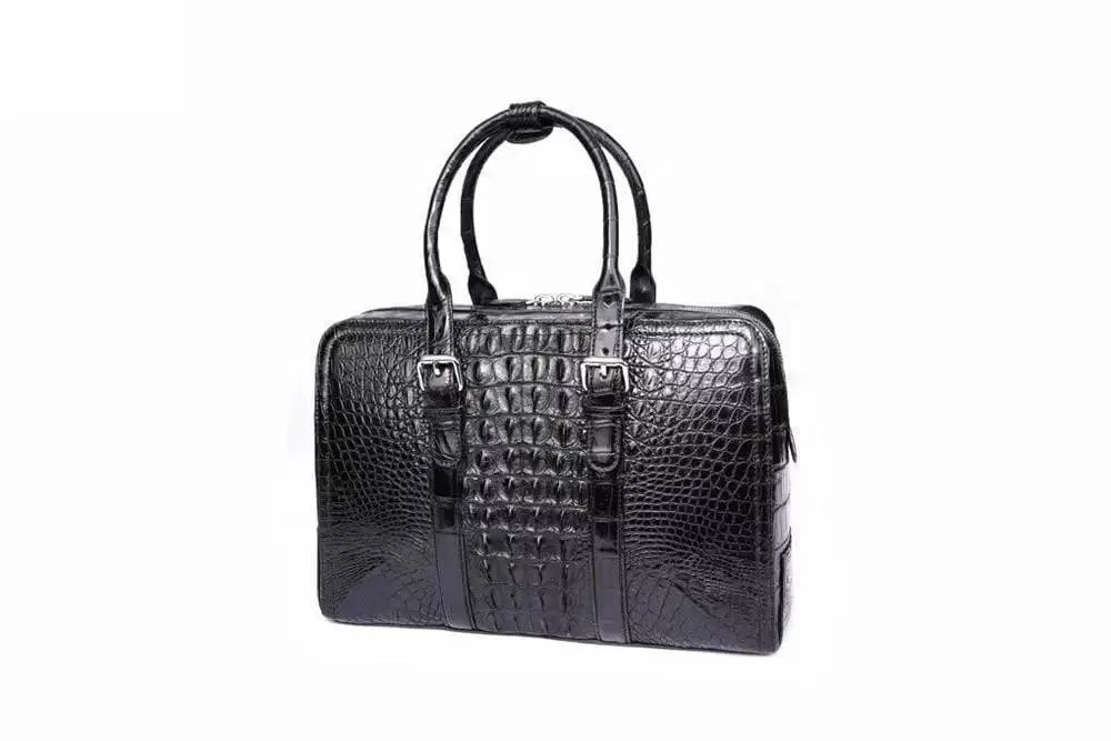 Men's  Briefcase Top Handle Bag Vintage Genuine Crocodile Bone Leather