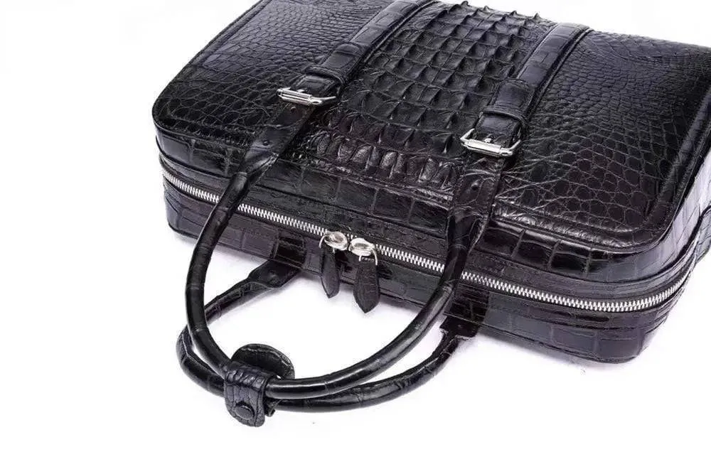 Men's  Briefcase Top Handle Bag Vintage Genuine Crocodile Bone Leather