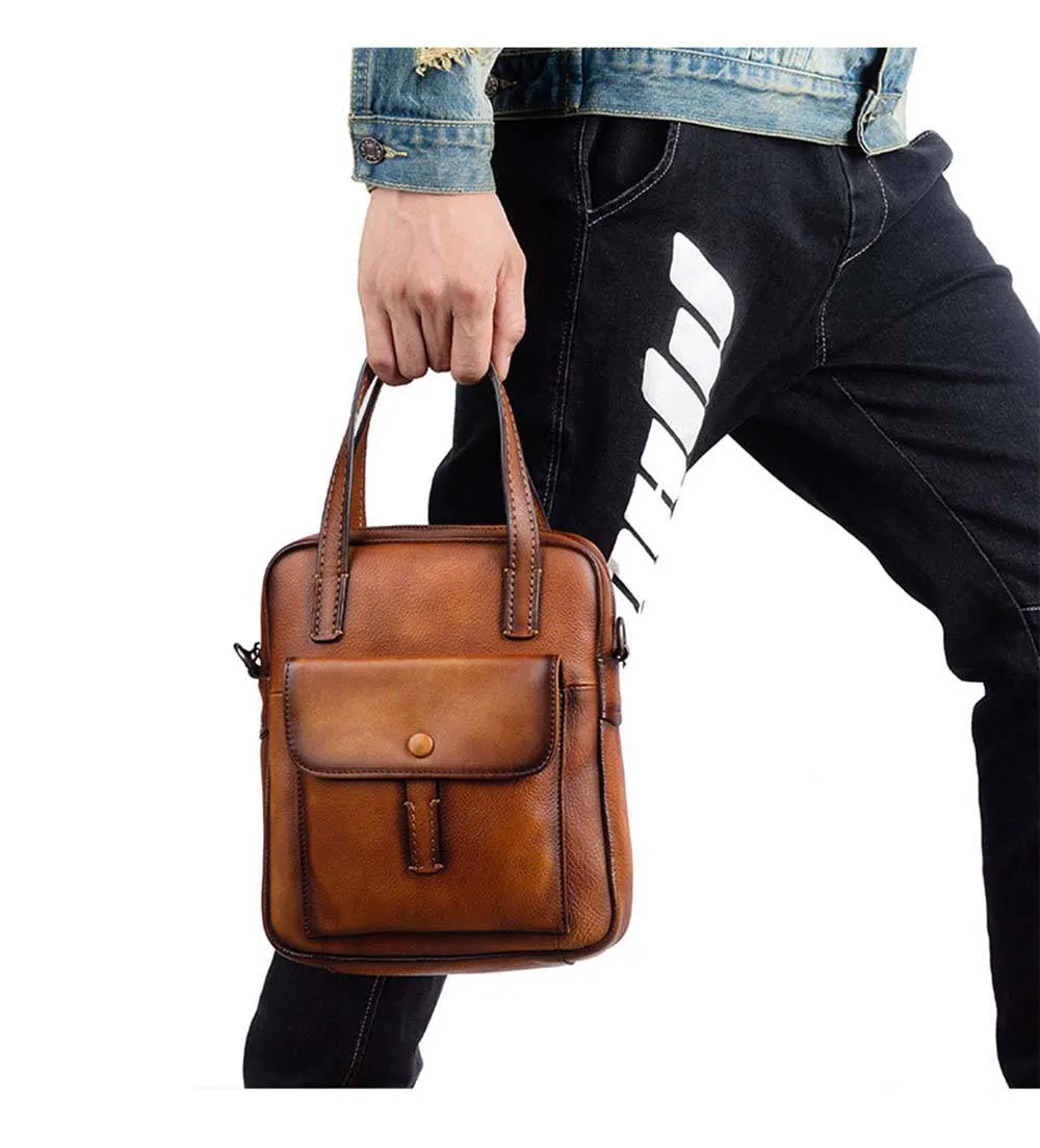 Mens Vintage Leather Cross Body Handle Bag