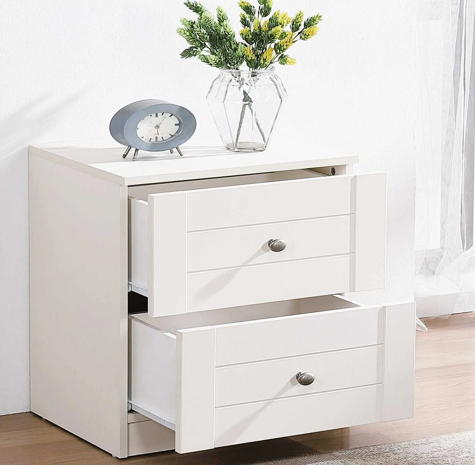 MerryLuk Harriet 2 Drawer Bedside Table End Table Modern White