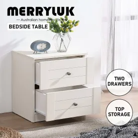 MerryLuk Harriet 2 Drawer Bedside Table End Table Modern White