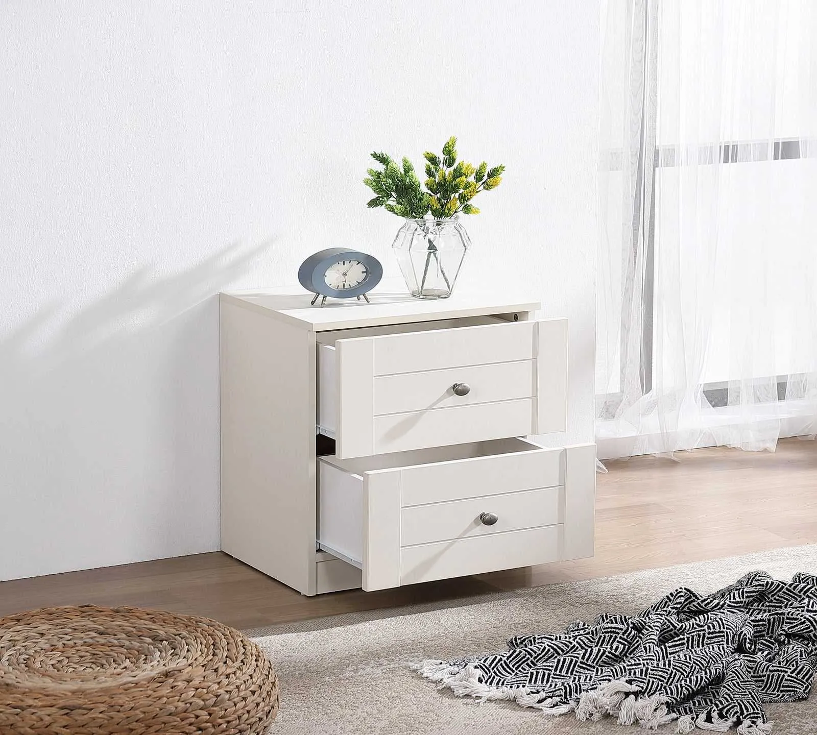 MerryLuk Harriet 2 Drawer Bedside Table End Table Modern White