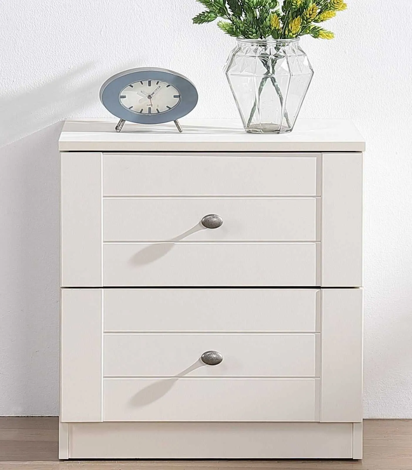 MerryLuk Harriet 2 Drawer Bedside Table End Table Modern White