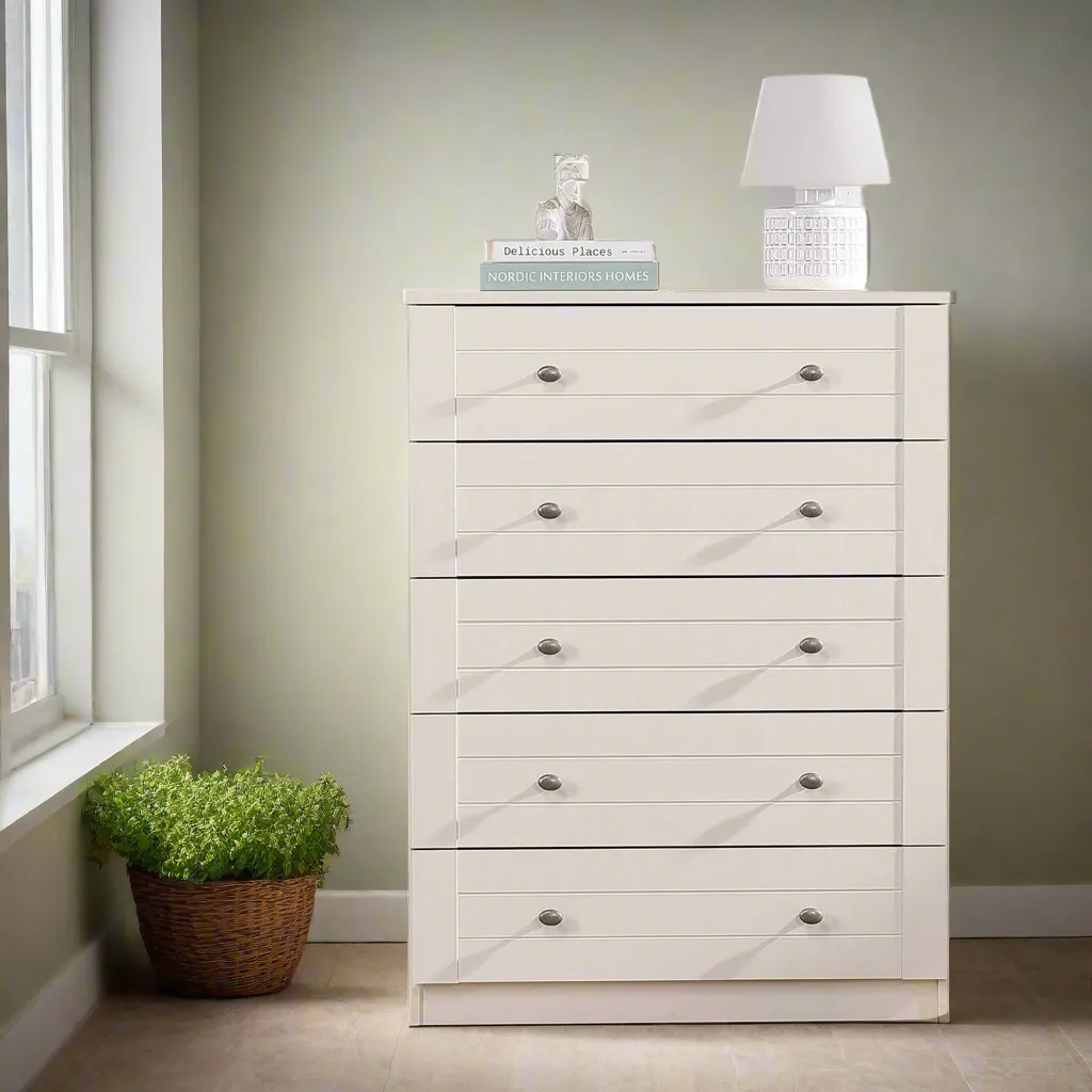 MerryLuk Harriet Chest of Drawer 5 Drawers Tallboy White Dresser