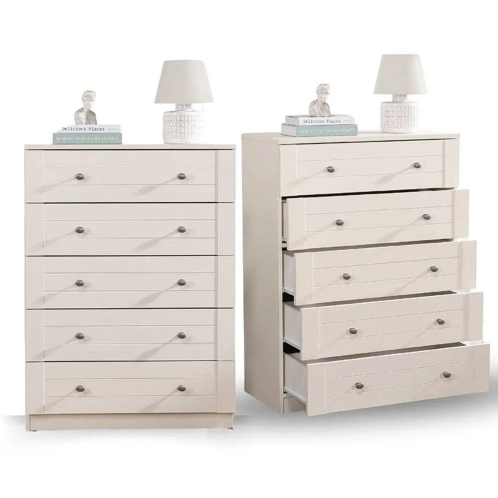 MerryLuk Harriet Double Chest of 5 Drawers Dresser Cabinet Tallboy