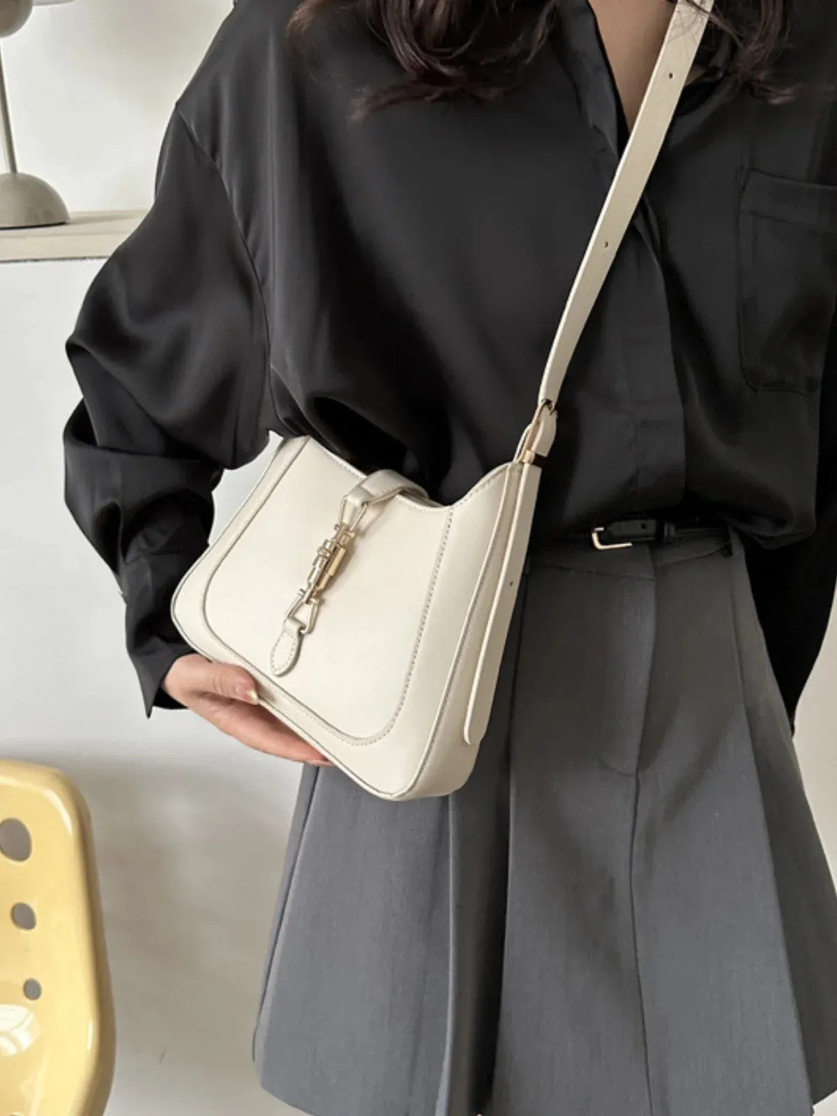 Minimalist Faux Leather Saddle Shoulder Bag