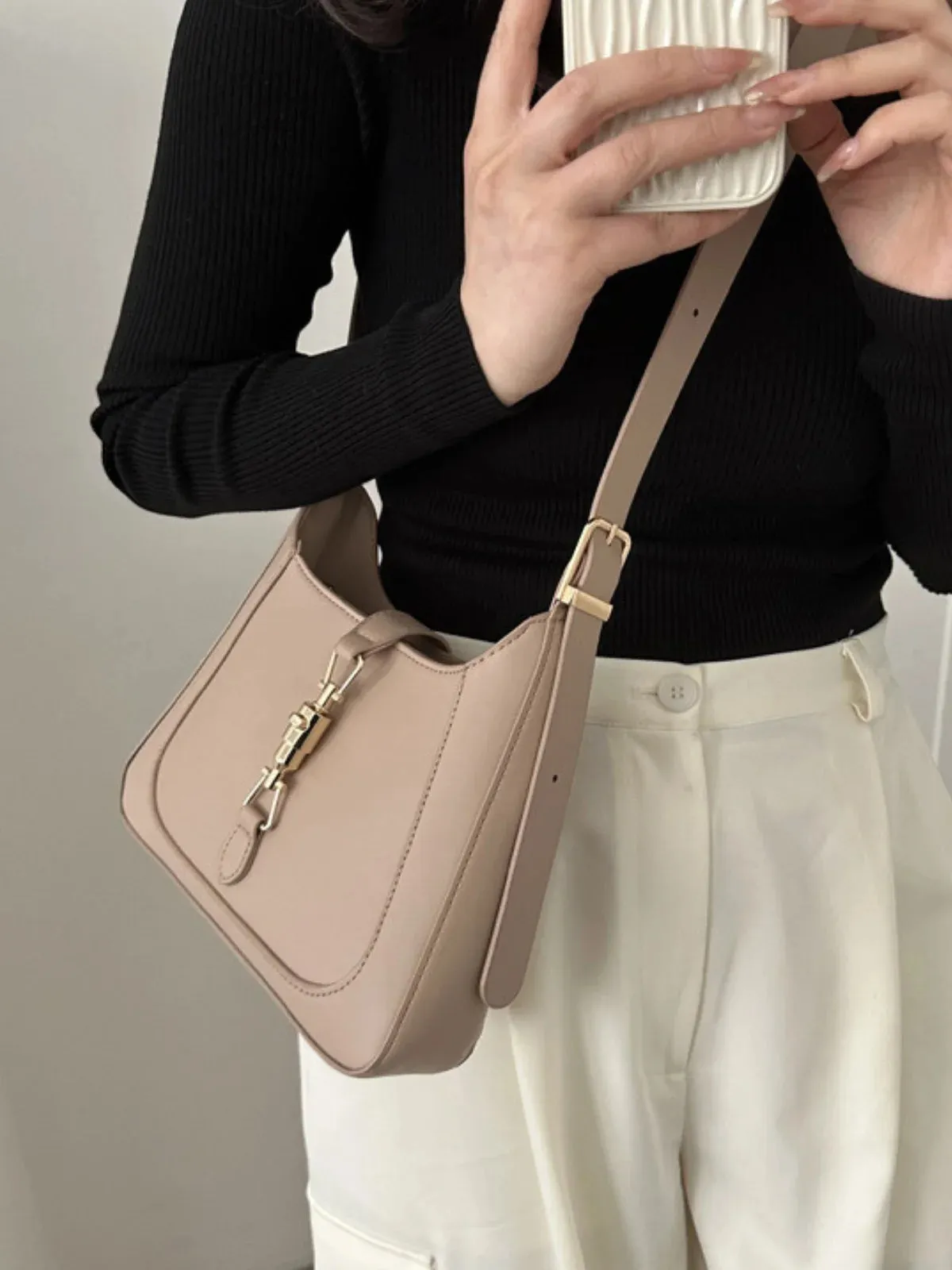 Minimalist Faux Leather Saddle Shoulder Bag