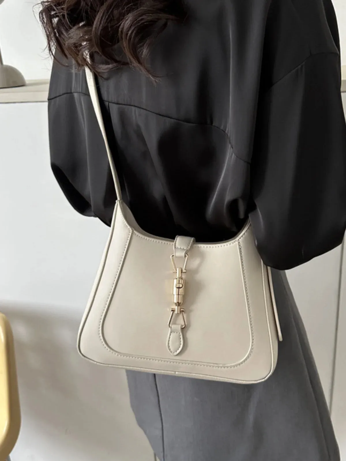 Minimalist Faux Leather Saddle Shoulder Bag