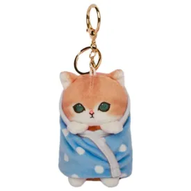 Mofusand Blue Blanket Cat Plush Keychain