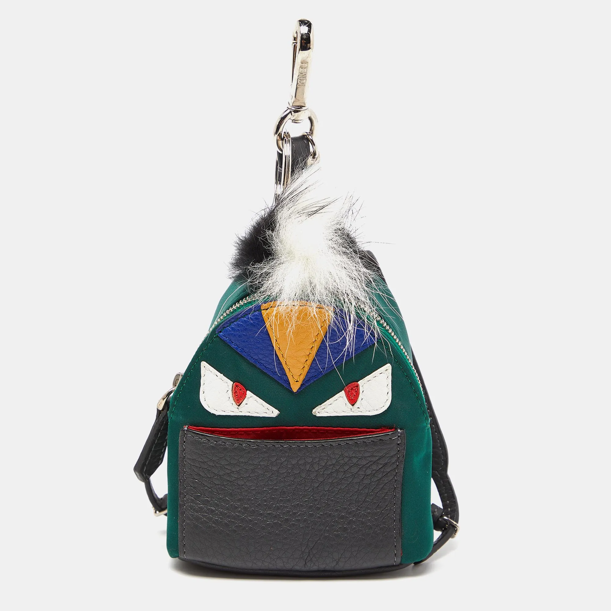 Multicolor Leather, Fur and Nylon Micro Monster Backpack Bag Charm