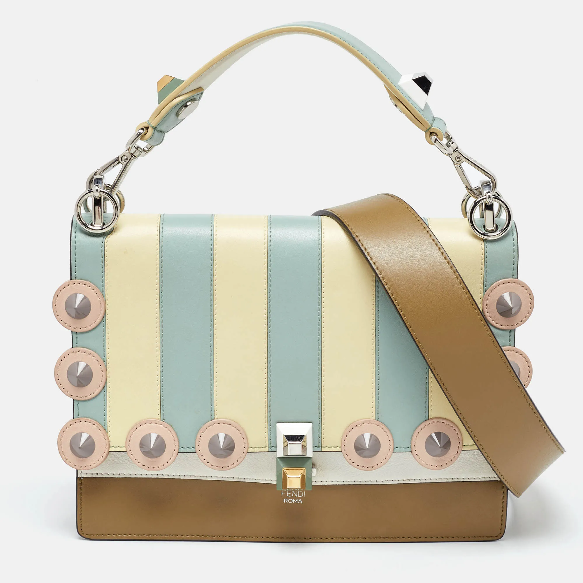 Multicolor Scalloped Leather Medium Striped Kan I Shoulder Bag