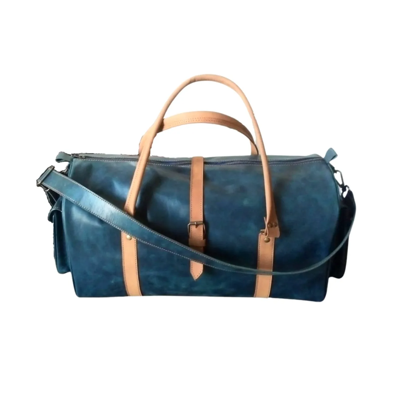 Navy Leather Weekender Bag