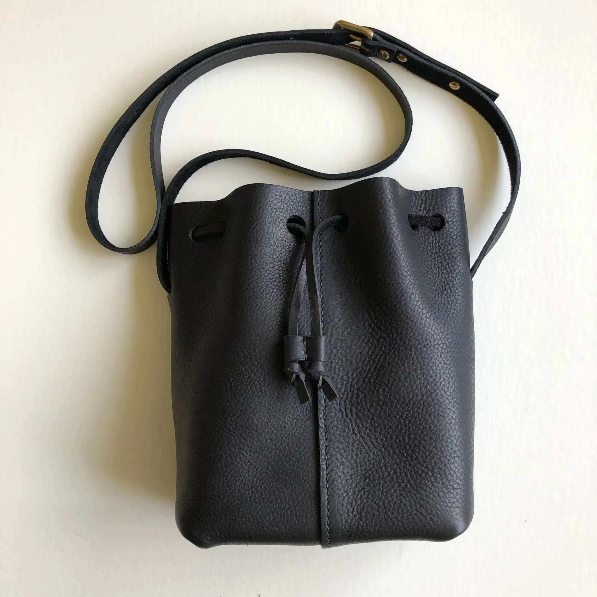 Nomad Mini Leather Bucket Bag in Black or Tan