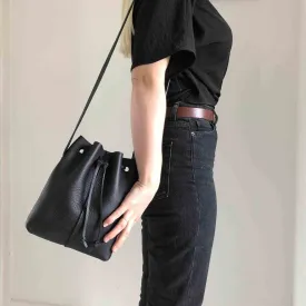 Nomad Mini Leather Bucket Bag in Black or Tan