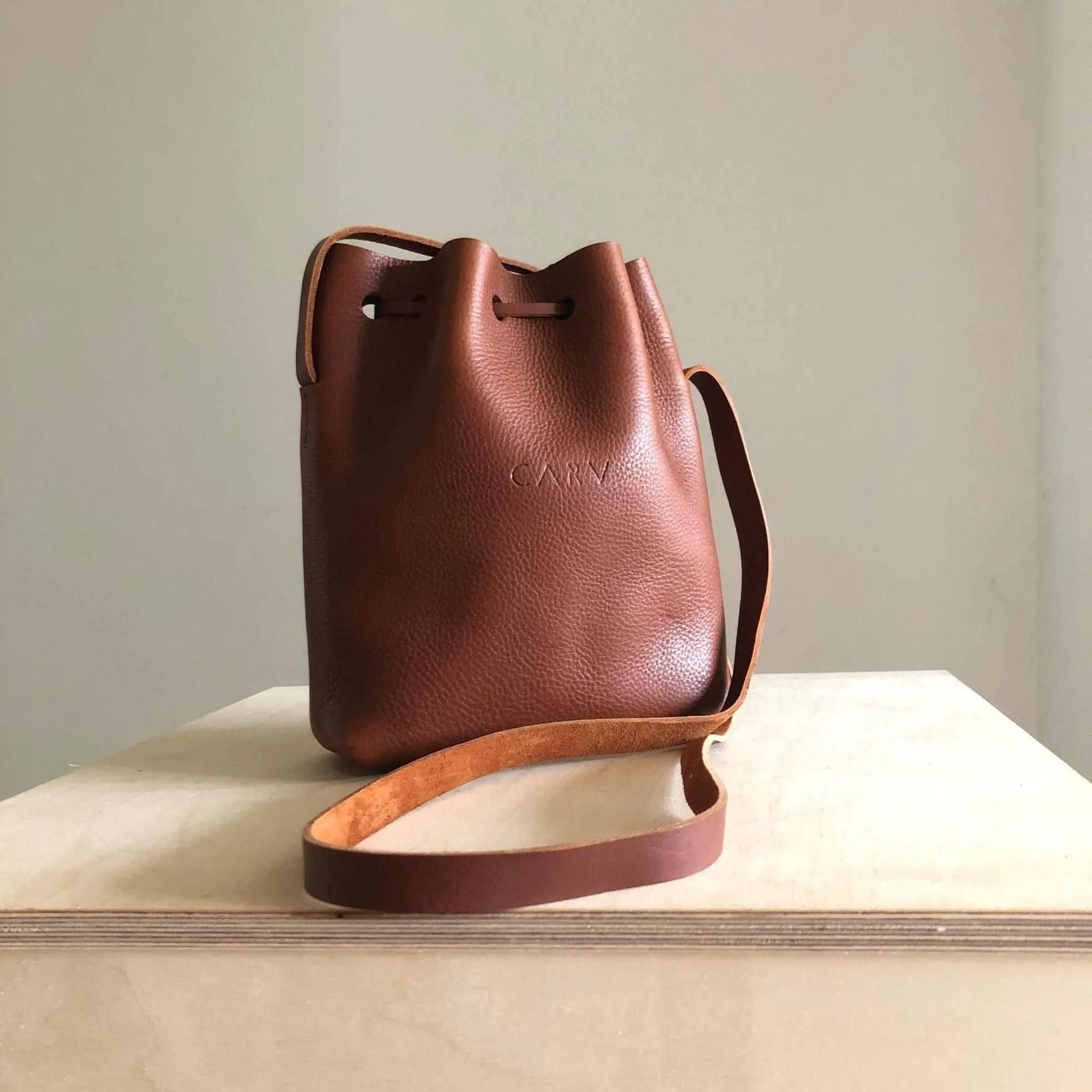 Nomad Mini Leather Bucket Bag in Black or Tan