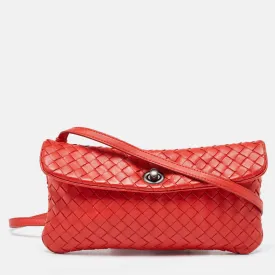 Orange Intrecciato Leather Crossbody Bag