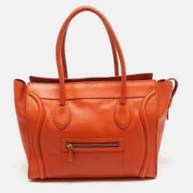 Orange Leather Shoulder Luggage Tote