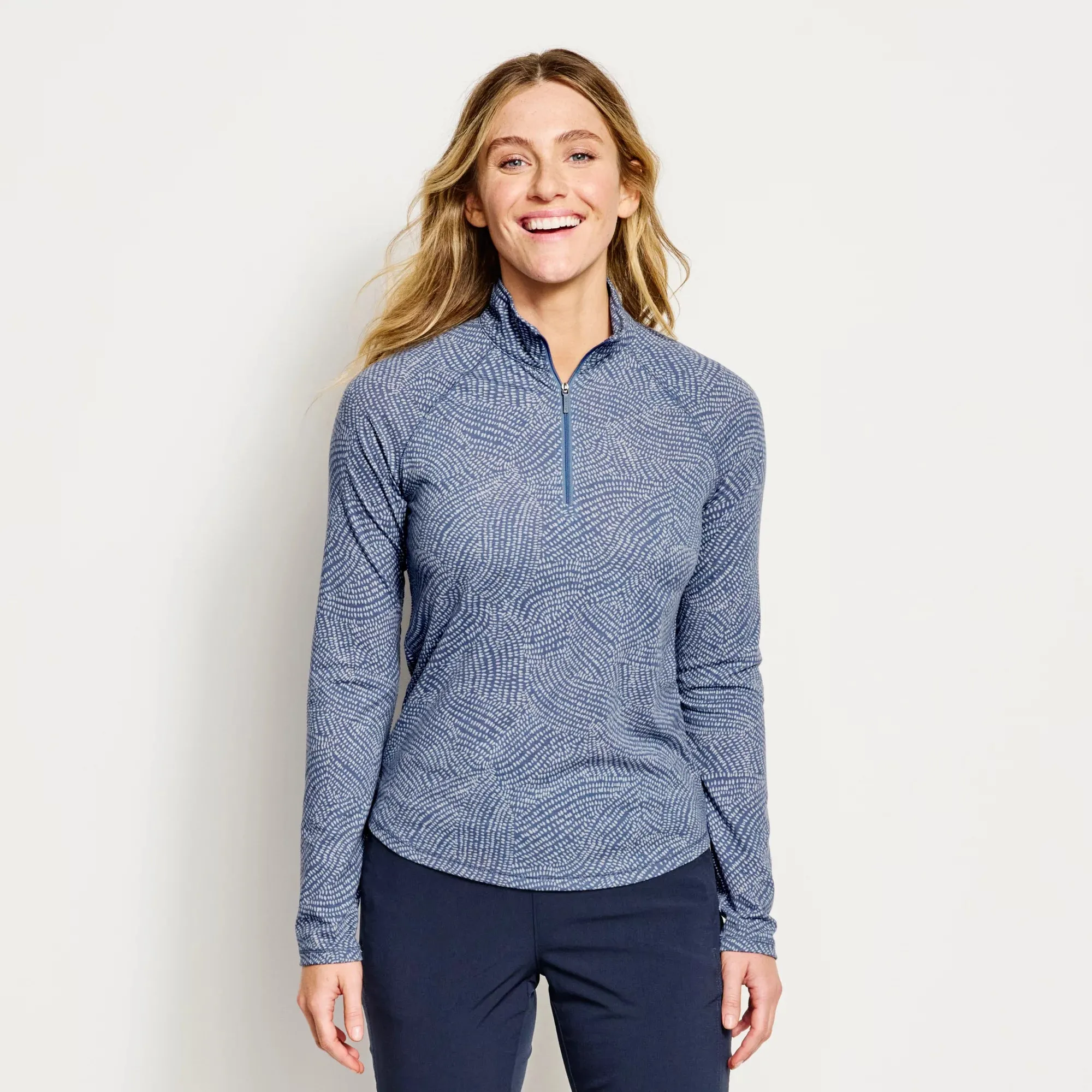 Orvis Women's Dricast Printed Quarter-Zip - Blue Dotted Swirl