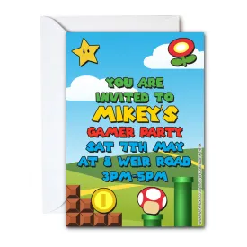 Personalised Super Plumber Bros Invitations - Pack of 16