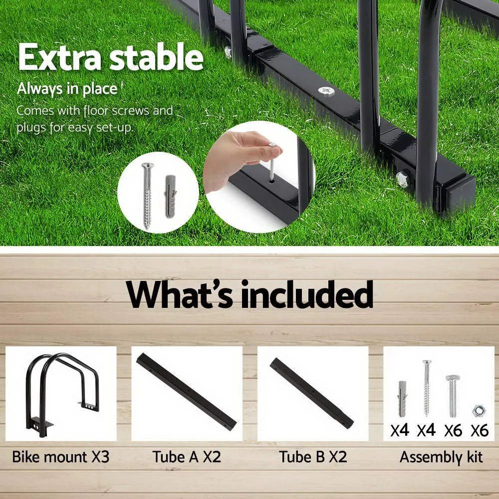 Portable Bike 3 Parking Rack Instant Storage Stand - Black