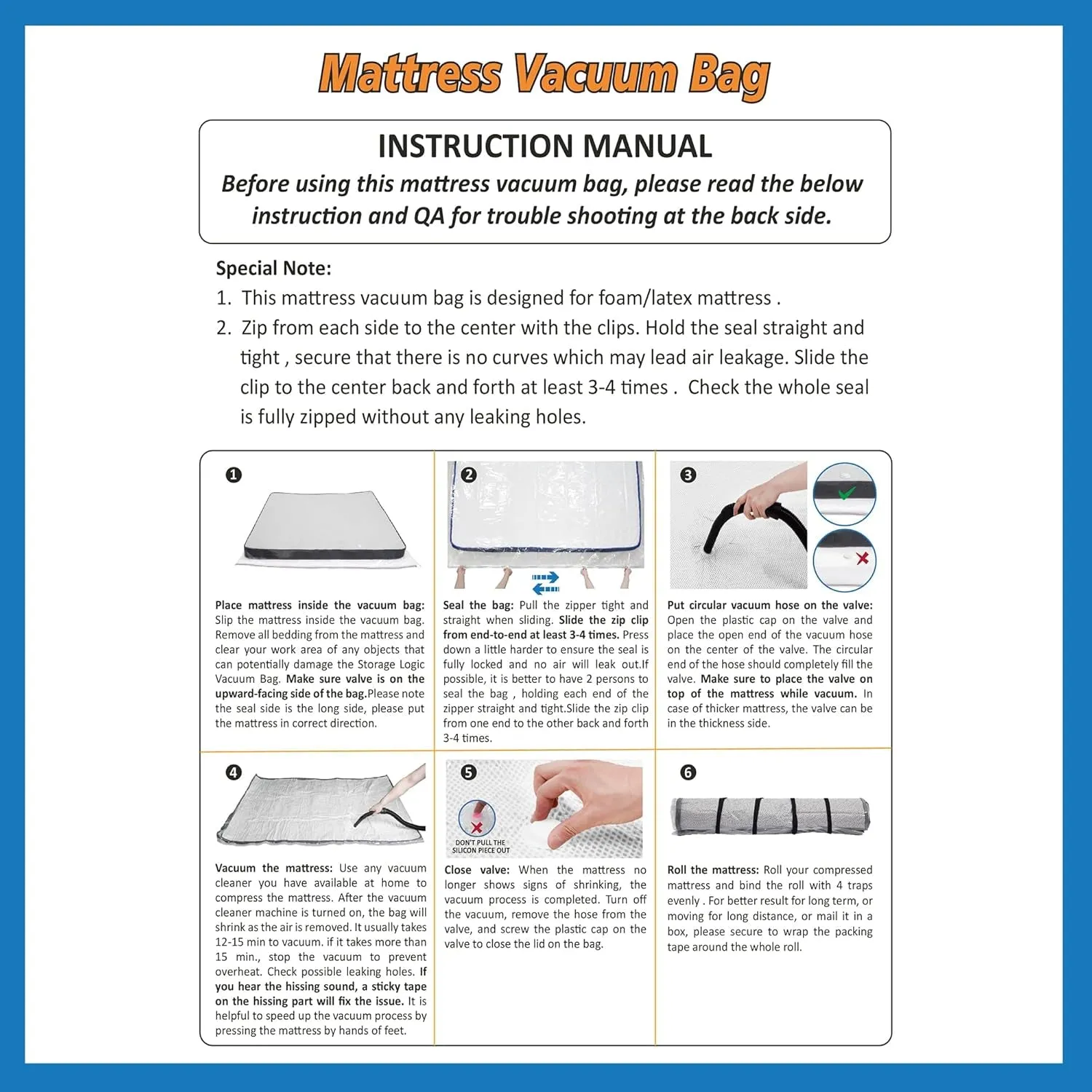 Queen/Full/Full-Xl Foam Mattress Vacuum Bag for Moving, Vacuum Seal Mattress Bag with Straps