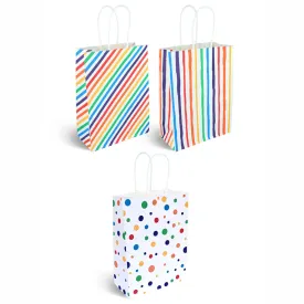 Rainbow Colour Pattern Stripes & Dots Paper Party Bags - 22cm - Assorted - Each