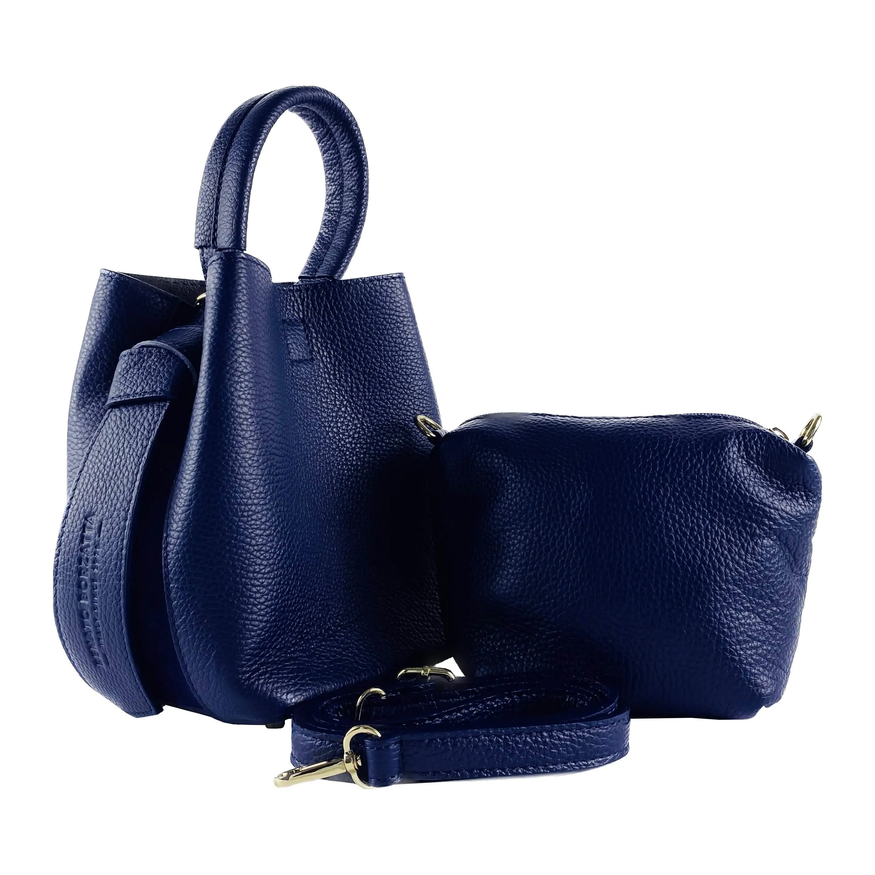 RB1006D | Genuine Leather Bucket Bag with Pouch Made in Italy