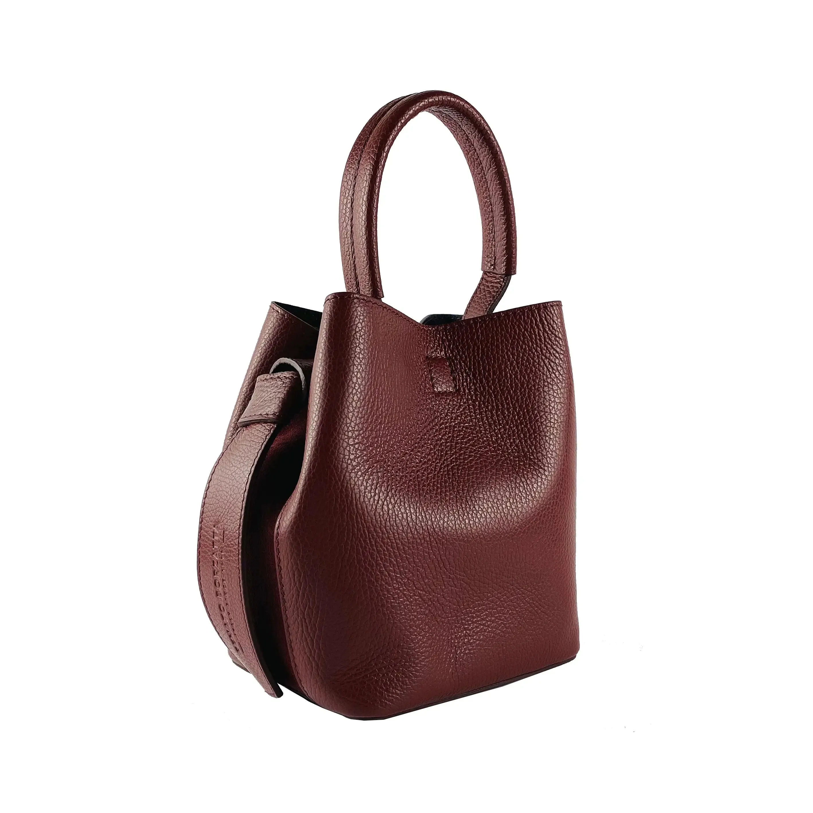 RB1006X | Elegant Bordeaux Genuine Leather Bucket Handbag with Internal Pouch