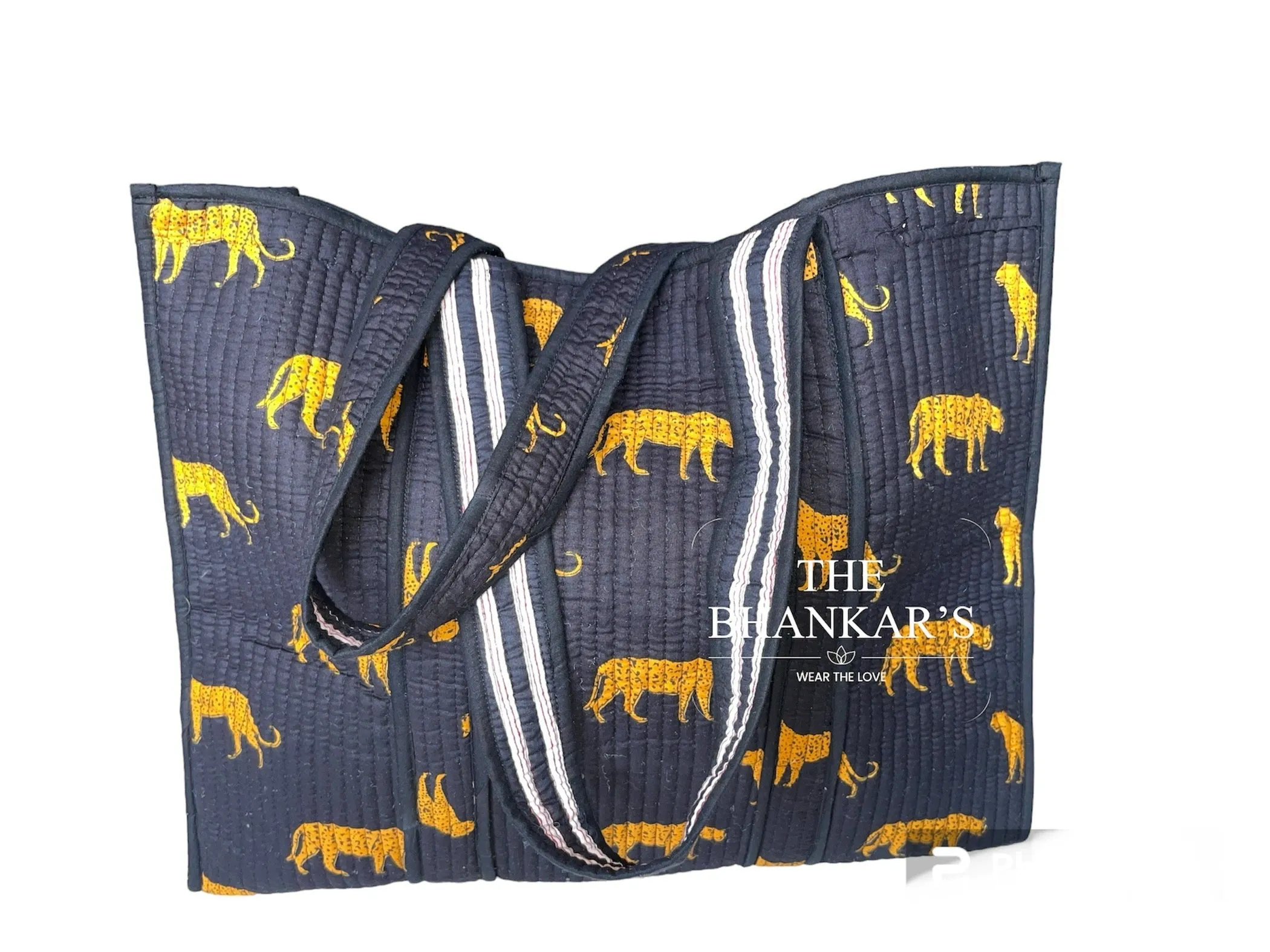 Reversible Tote Bag - Animal Print with Stripe Print