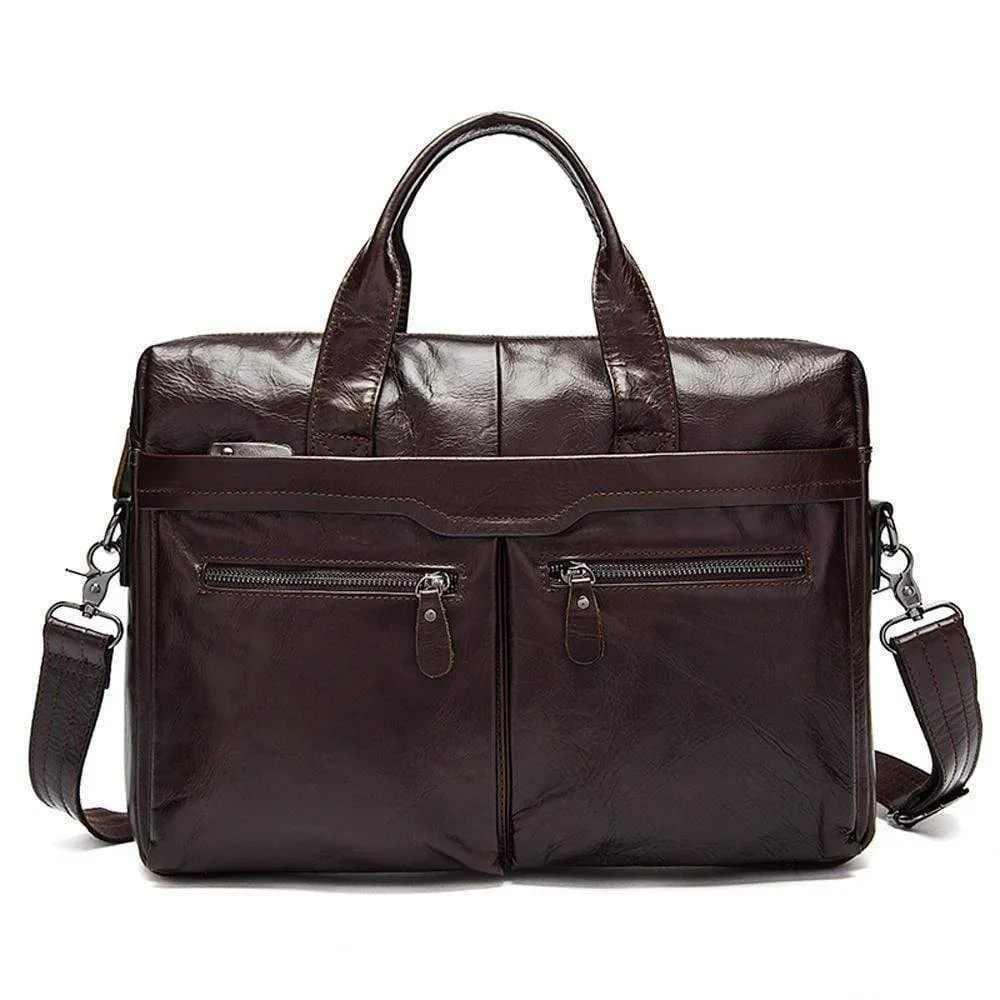 Rossie Viren  Men's Leather Expandable Laptop Briefcase