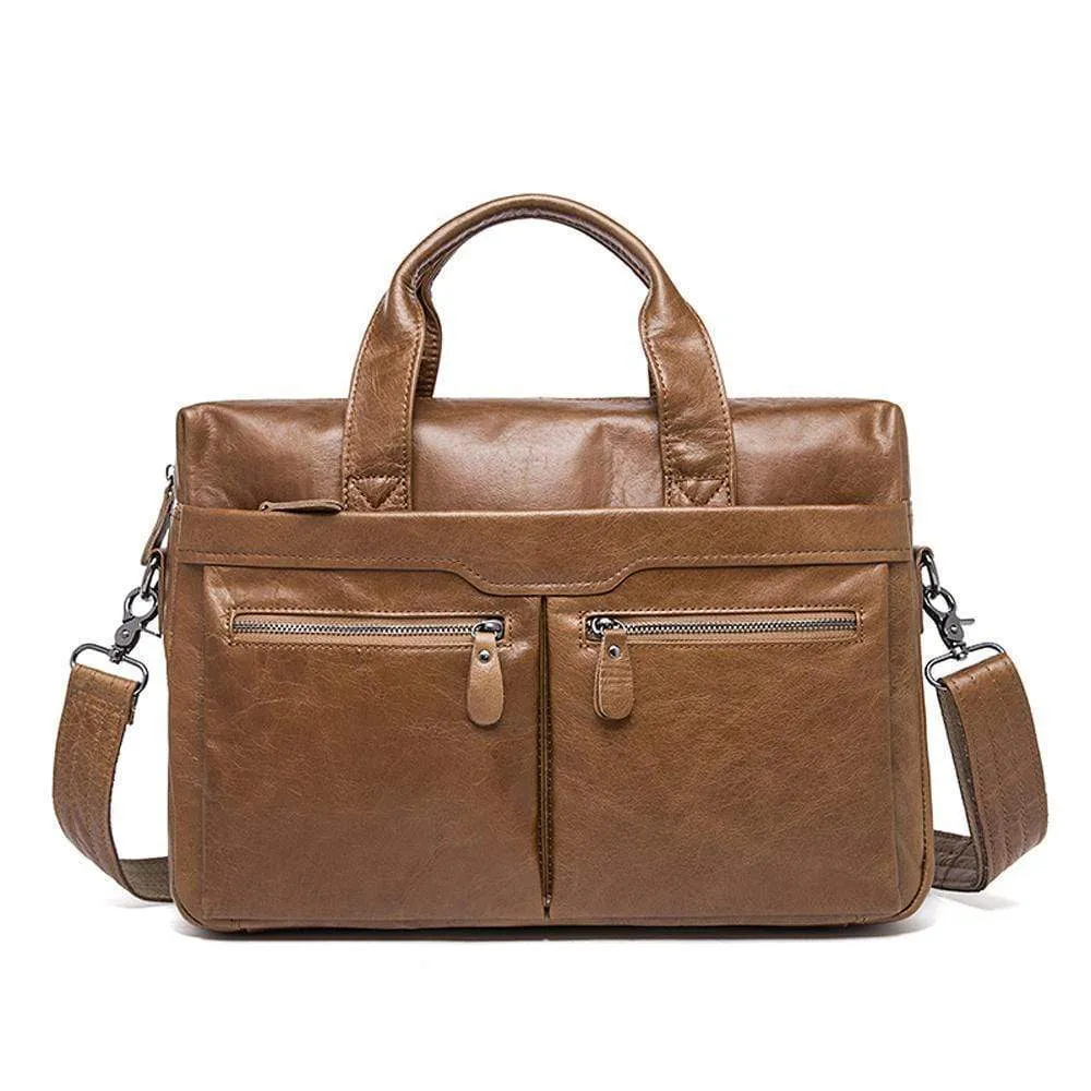 Rossie Viren  Men's Leather Expandable Laptop Briefcase