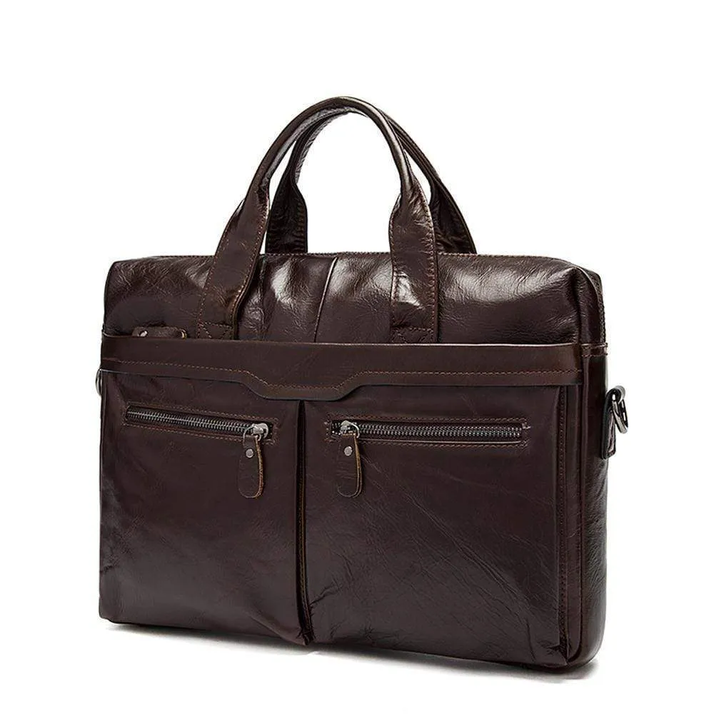 Rossie Viren  Men's Leather Expandable Laptop Briefcase