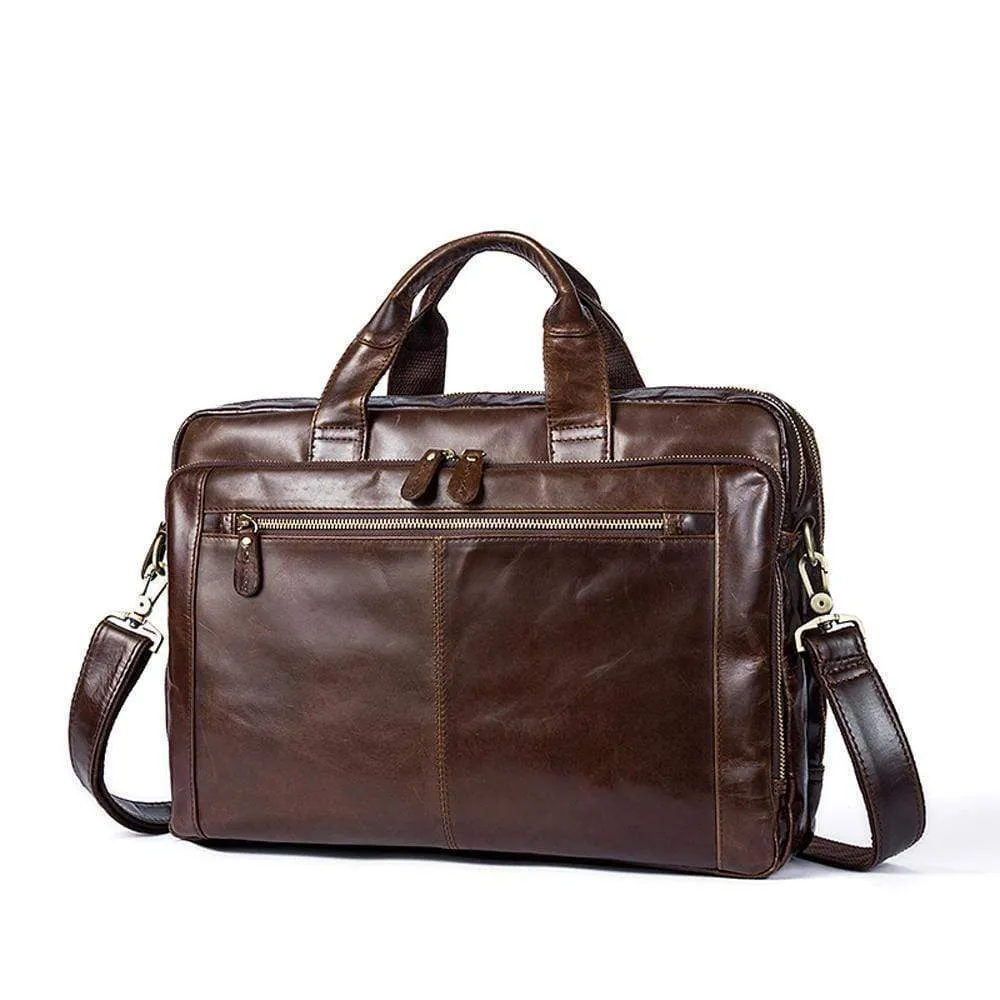 Rossie Viren Vintage Leather Expandable 14"Laptop Business Briefcase Carryall,Brown