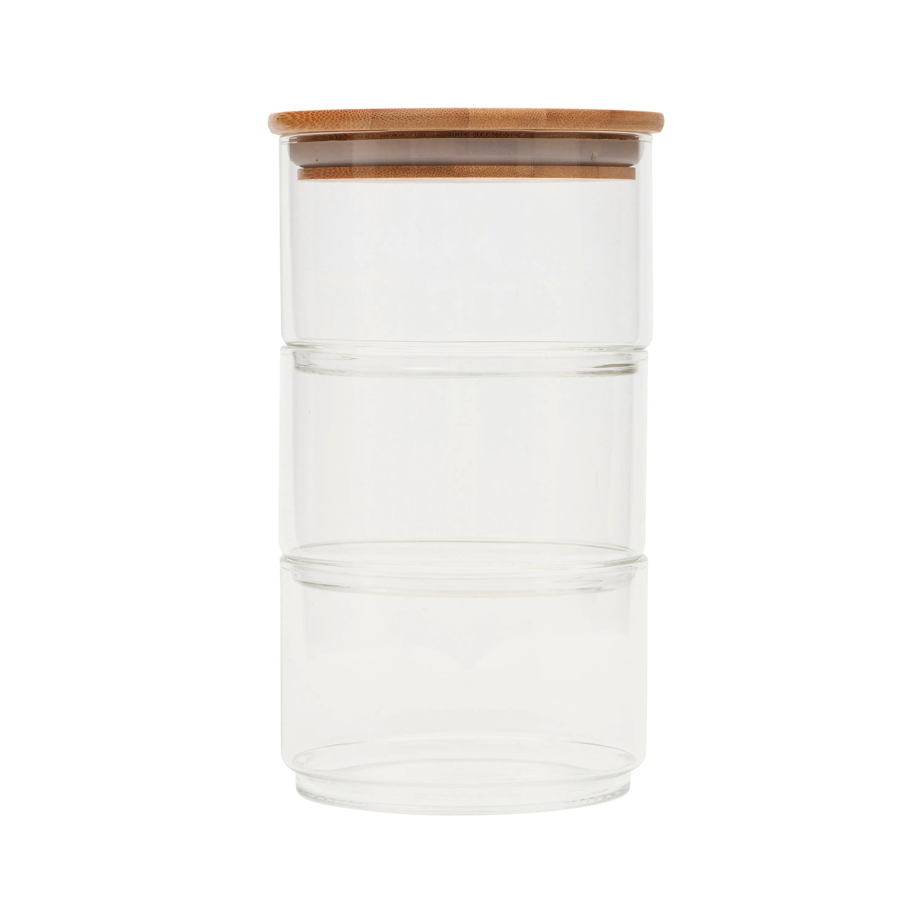 Round Stackable Bamboo Glass Jar Small Pack x 3