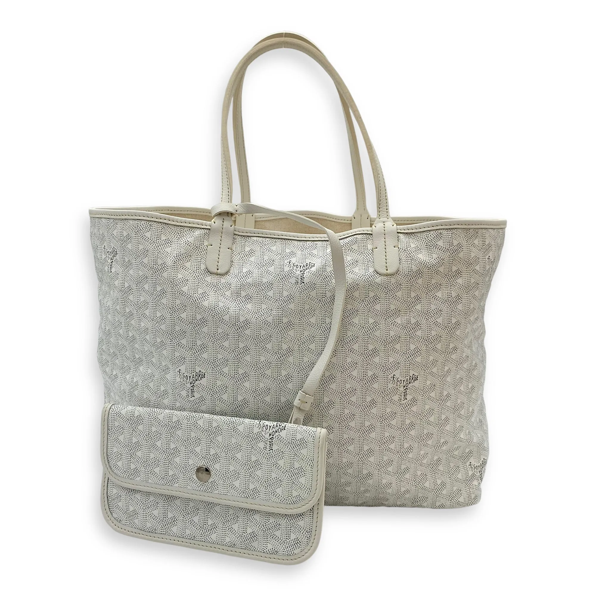 Saint Louis PM White Tote Bag in Coated Canvas, Silver hardware